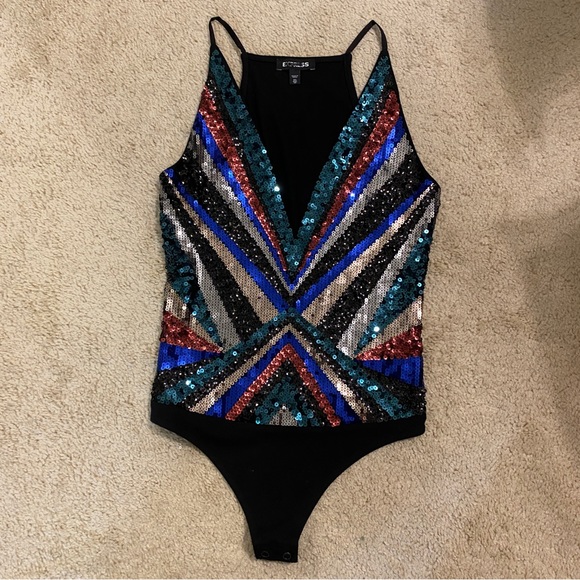 Express Multicolor Sequin Bodysuit XS - Picture 2 of 5